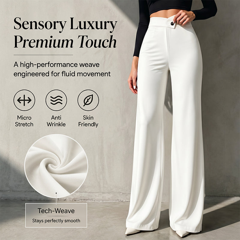 ⏰ Nur noch heute 50% Rabatt! 🤍 Damen High-Waist Weithose mit asymmetrischem Taillendetail, Mikro-Stretch Stoff, knitterfrei & figurformend für Büro, Alltag und elegante Anlässe ✨