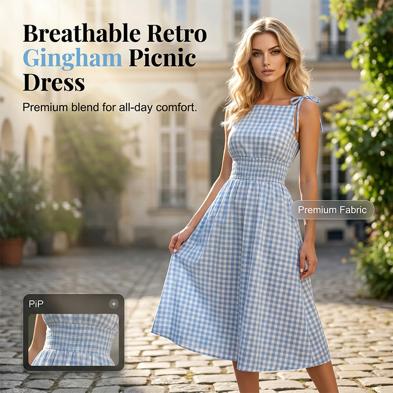 Gluschwein - 👗 Retro-Maxikleid in Karo-Optik – mit Smok-Oberteil & verstellbaren Trägern, bequem & elegant für Alltag, Strand & Sommer 🌸☀️