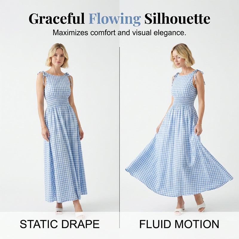 Gluschwein - 👗 Retro-Maxikleid in Karo-Optik – mit Smok-Oberteil & verstellbaren Trägern, bequem & elegant für Alltag, Strand & Sommer 🌸☀️
