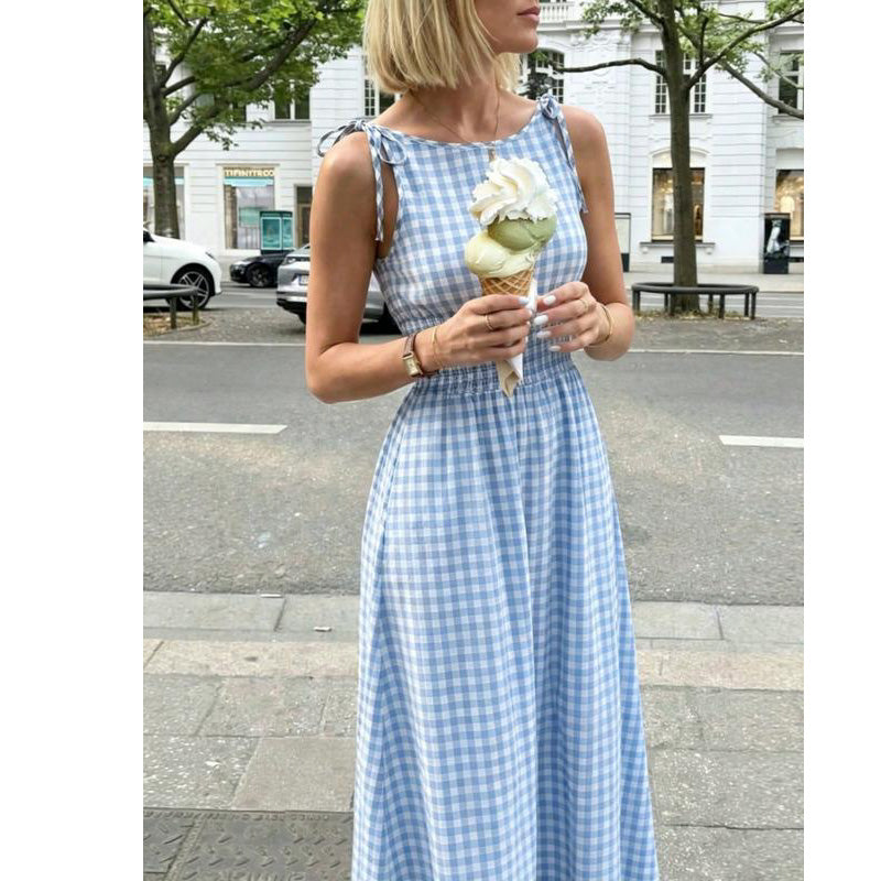 Gluschwein - 👗 Retro-Maxikleid in Karo-Optik – mit Smok-Oberteil & verstellbaren Trägern, bequem & elegant für Alltag, Strand & Sommer 🌸☀️