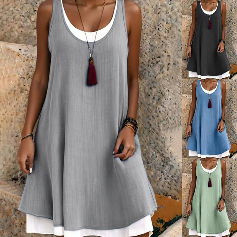 ⏰Letzter Tag des Schlussverkaufs – 50 % Rabatt💃Lässiges, locker sitzendes, ärmelloses, zweiteiliges Tank-Kleid für Damen