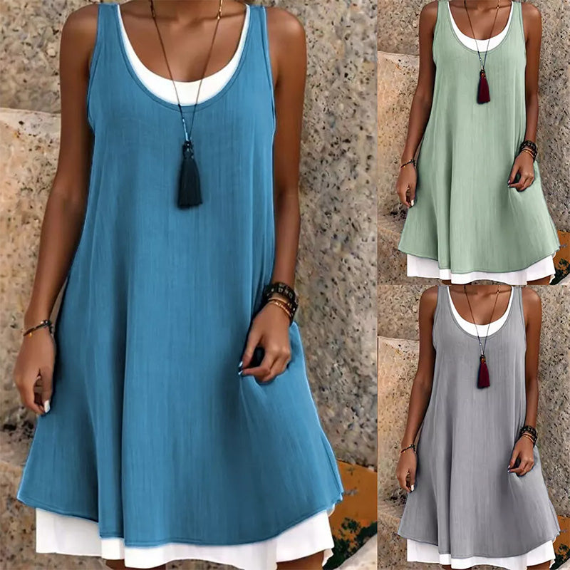 ⏰Letzter Tag des Schlussverkaufs – 50 % Rabatt💃Lässiges, locker sitzendes, ärmelloses, zweiteiliges Tank-Kleid für Damen