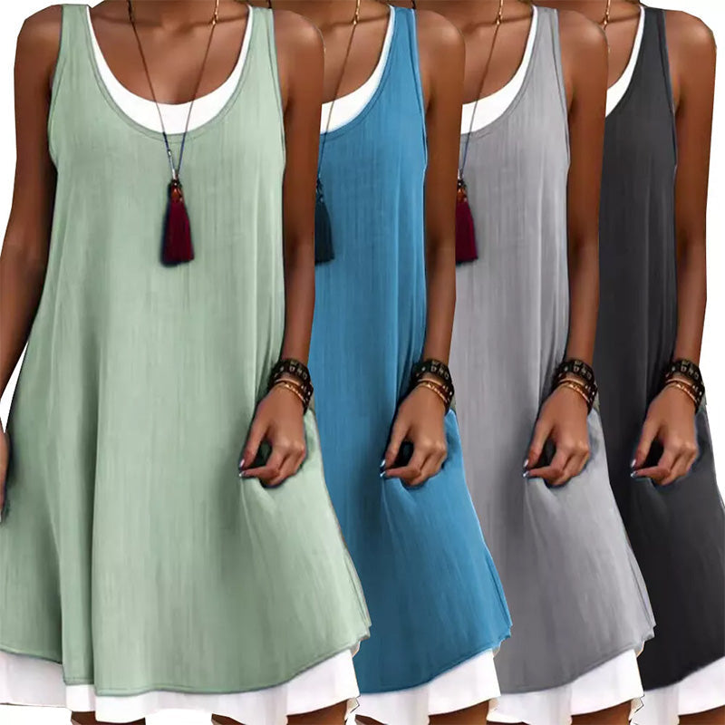 ⏰Letzter Tag des Schlussverkaufs – 50 % Rabatt💃Lässiges, locker sitzendes, ärmelloses, zweiteiliges Tank-Kleid für Damen