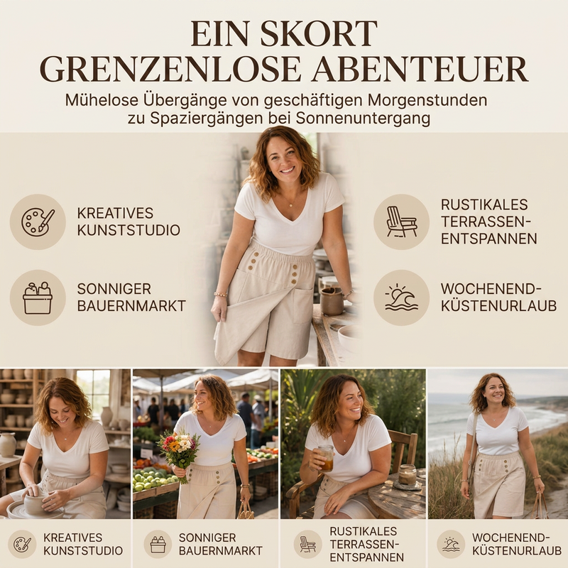 🔥 Letzter Tag! 50% Rabatt Damen Wickel-Skort knielang 🌿 Asymmetrischer Retro-Hosenrock mit Taschen – figurfreundlich & alltagstauglich