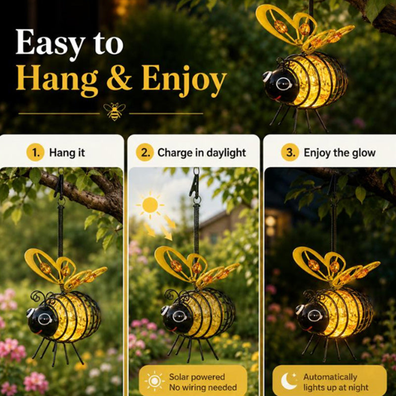 💥 KAUF 2, ERHALTE 1 GRATIS🥳Solar-Hängeleuchte mit Biene für den Außenbereich – Charmantes Garten-Deko – Perfektes Geschenk für Pflanzenliebhaber, Mütter oder alle, die gerne lächeln