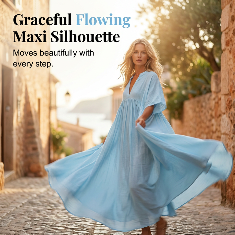 👗☀️ Fließendes V-Ausschnitt-Maxikleid – luftig und bequem