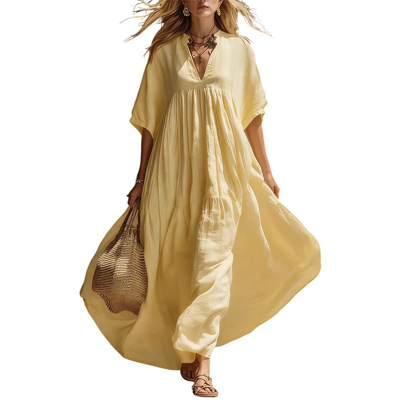 👗☀️ Fließendes V-Ausschnitt-Maxikleid – luftig und bequem