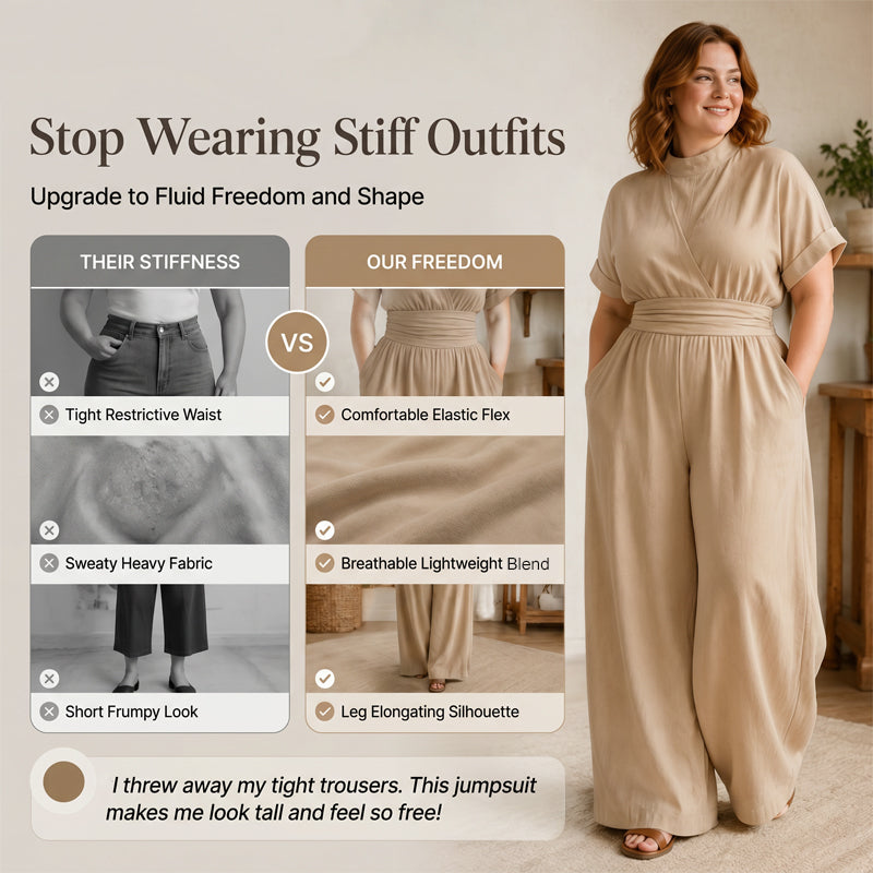 🙌 70% Wiederkaufquote – Qualität überzeugt! Kurzärmeliger Jumpsuit für Damen mit Stehkragen und weitem Bein