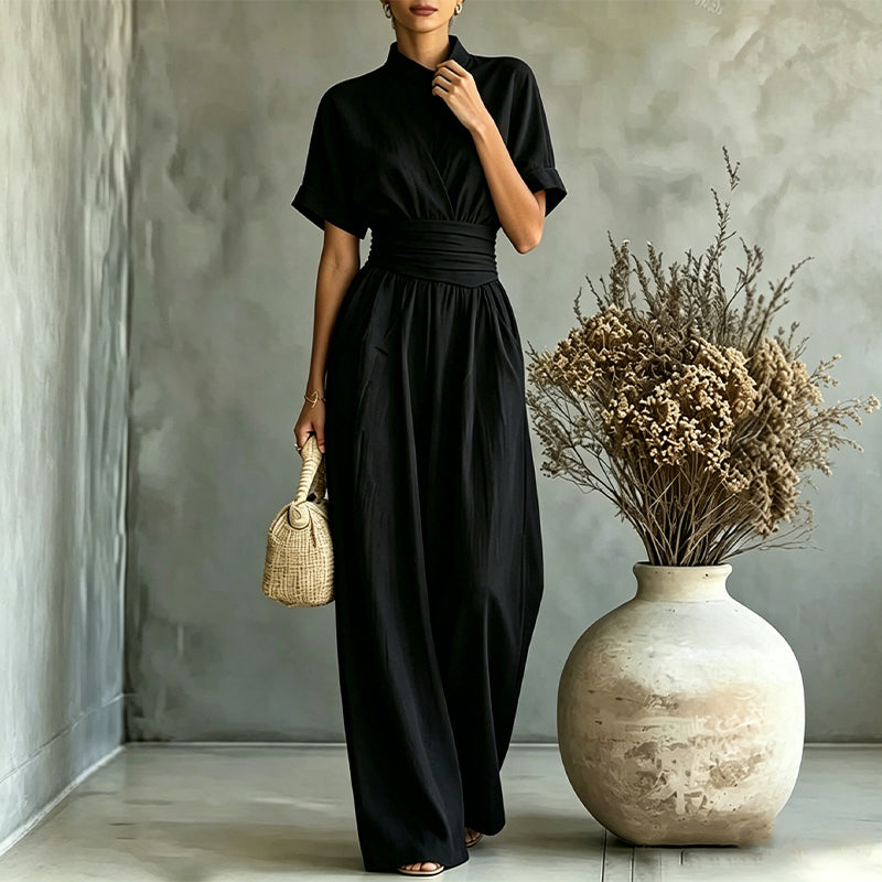🙌 70% Wiederkaufquote – Qualität überzeugt! Kurzärmeliger Jumpsuit für Damen mit Stehkragen und weitem Bein