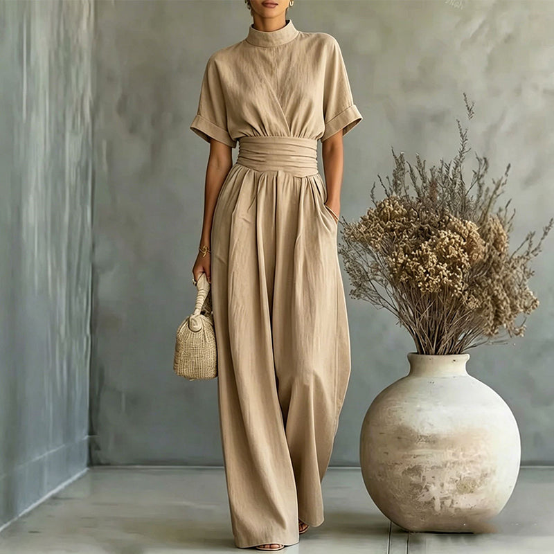 🙌 70% Wiederkaufquote – Qualität überzeugt! Kurzärmeliger Jumpsuit für Damen mit Stehkragen und weitem Bein
