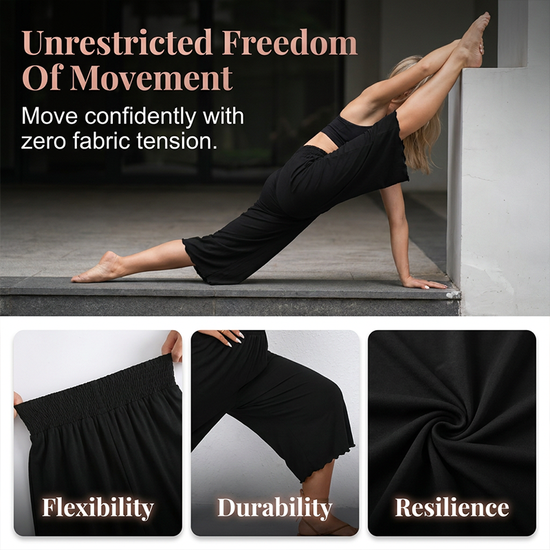 Damen-Cropped-Hose mit Rüschen, weitem Bein und hoher Dehnbarkeit