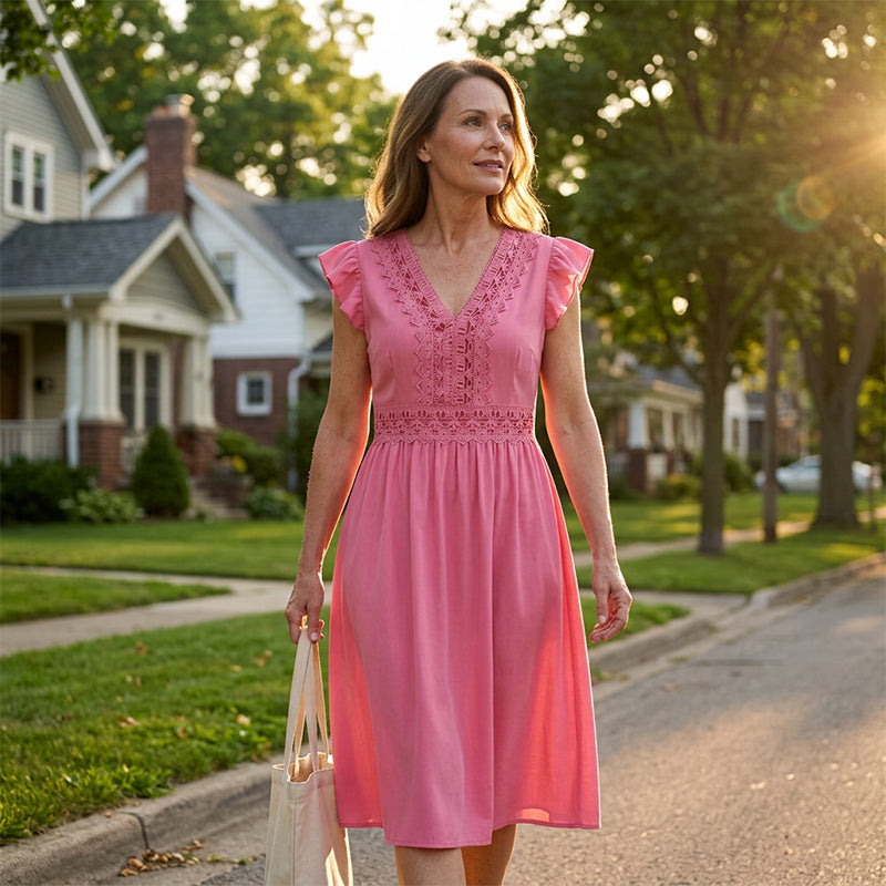 Women's Elegant V-Neck Ruffle Sleeve Dress