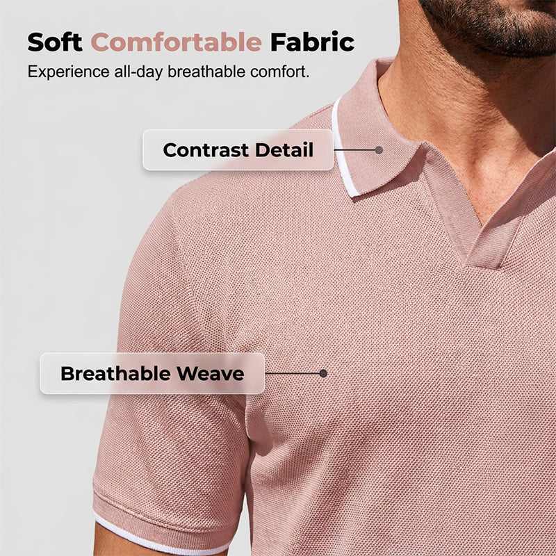 Herren Lässiges V-Ausschnitt T-Shirt mit Kontrastkragen Kurzarm Sommer-Top