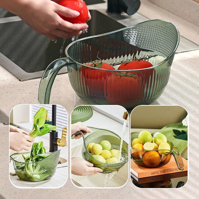 🍚💧 Reisspüle mit integriertem Abtropfsieb – rutschfester Boden, stabiler Griff & feine Löcher für perfekte Wasserabfuhr, ideal für Hülsenfrüchte, Obst & Gemüse