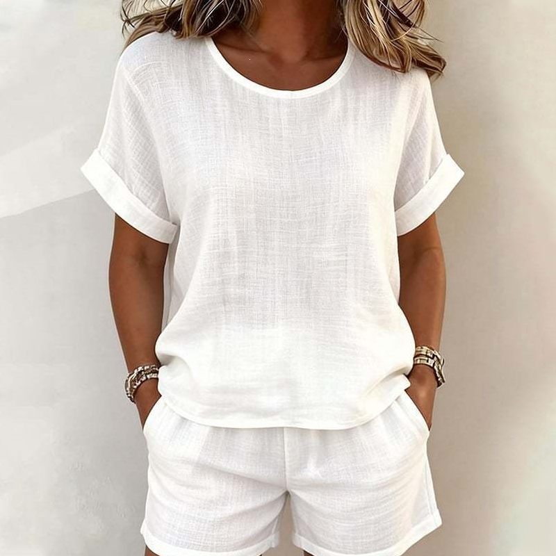 👚 2-teiliges Set – Kurzarm-Oberteil & Shorts für Damen – bequem, luftig & perfekt aufeinander abgestimmt – ideal für warme Tage, Strand & Freizeit