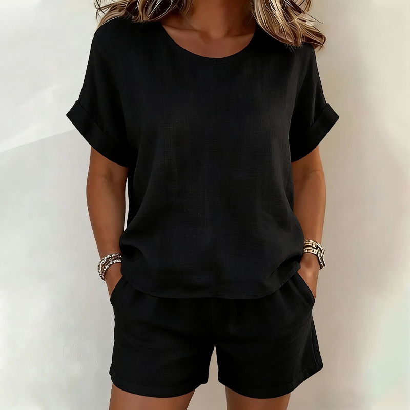 👚 2-teiliges Set – Kurzarm-Oberteil & Shorts für Damen – bequem, luftig & perfekt aufeinander abgestimmt – ideal für warme Tage, Strand & Freizeit