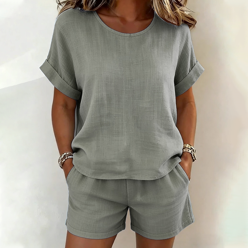 👚 2-teiliges Set – Kurzarm-Oberteil & Shorts für Damen – bequem, luftig & perfekt aufeinander abgestimmt – ideal für warme Tage, Strand & Freizeit