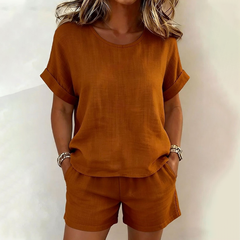 👚 2-teiliges Set – Kurzarm-Oberteil & Shorts für Damen – bequem, luftig & perfekt aufeinander abgestimmt – ideal für warme Tage, Strand & Freizeit