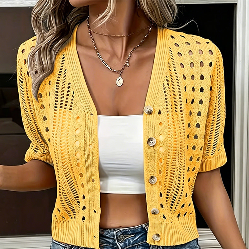 Kurzärmelige Strickjacke mit Aussparungen für Damen