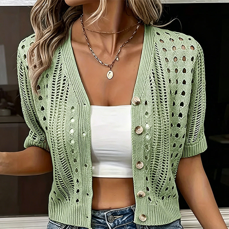 Kurzärmelige Strickjacke mit Aussparungen für Damen