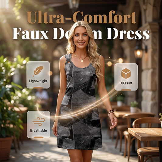 Gluschwein - 👗✨Ärmelloses Damenkleid mit Denim-Print – atmungsaktiv und figurschmeichelnd 🔥
