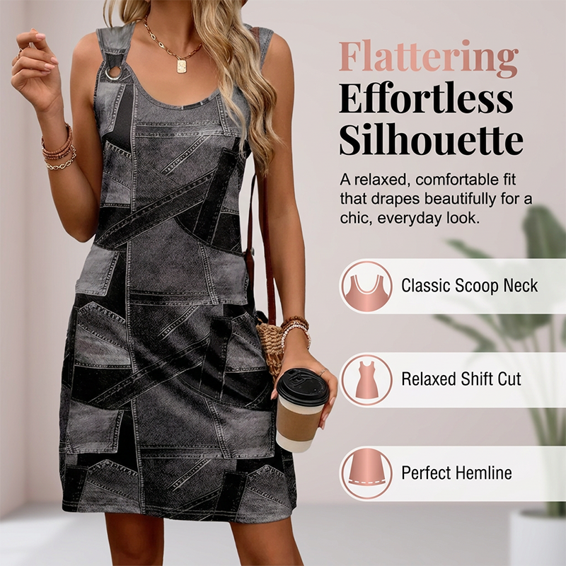 👗✨Ärmelloses Damenkleid mit Denim-Print – atmungsaktiv und figurschmeichelnd 🔥
