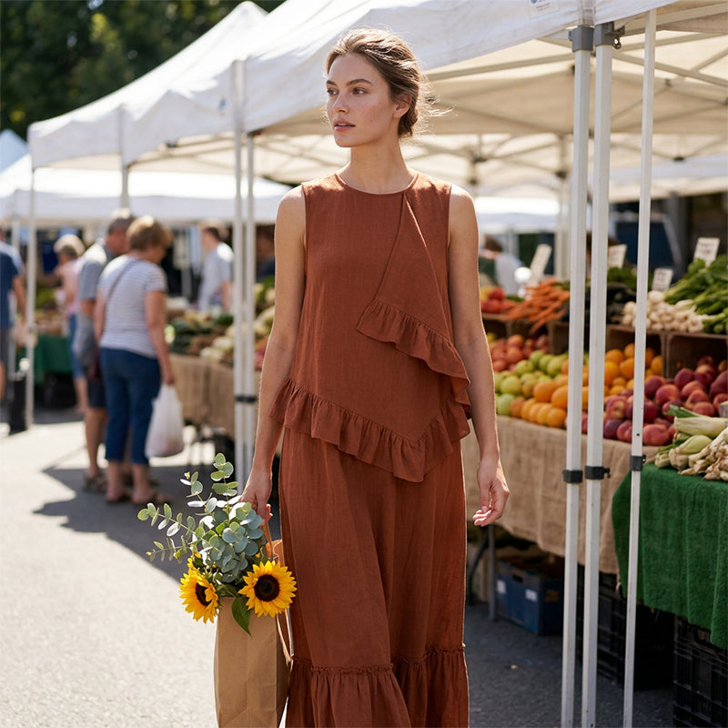 📦 Täglich 500+ Pakete versendet – der Wahnsinn! 🌺Ärmelloses Maxikleid mit Rüschen für Damen