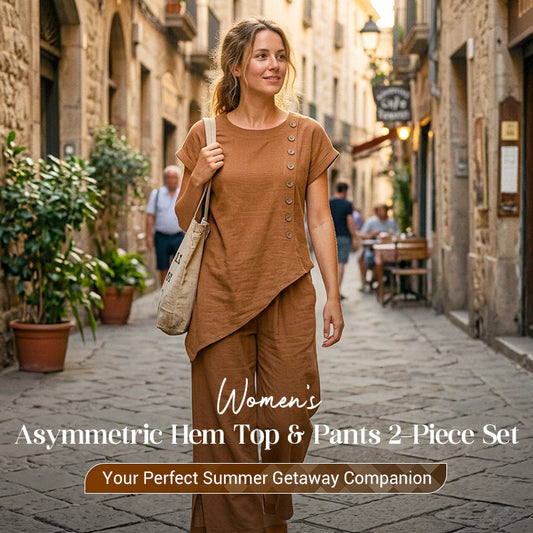 Gluschwein - 🌺2-teiliges Set aus Oberteil mit asymmetrischem Saum und Hose für Damen
