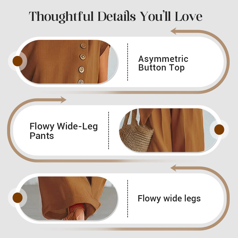 🌺2-teiliges Set aus Oberteil mit asymmetrischem Saum und Hose für Damen