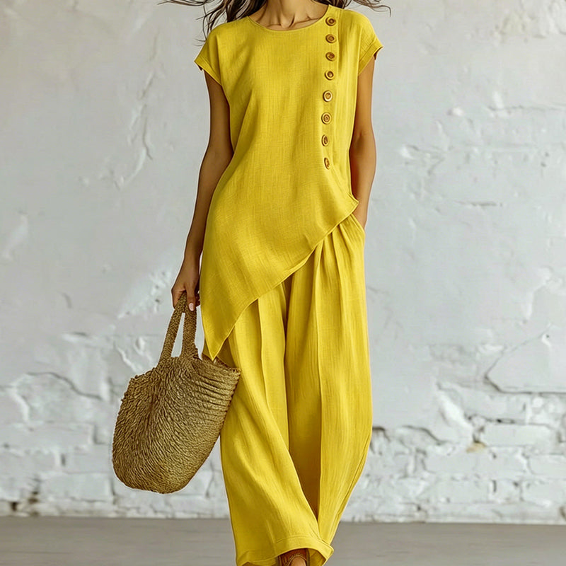🌺2-teiliges Set aus Oberteil mit asymmetrischem Saum und Hose für Damen
