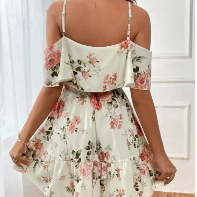 👗 50% RABATT! 🌸 Damen Boho Blumenprint Cold-Shoulder-Kleid – Leicht & fließend – Ideal für Sommer, Strand oder Gartenparty – romantischer Look mit Lässigkeit ✨☀️🌿