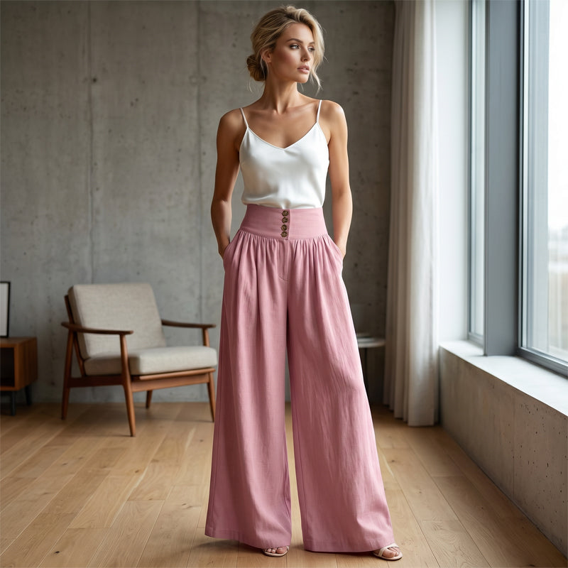 👖 ZEITLICH BEGRENZT 50% RABATT! ✨ Damen Hochbund Plissee Weites Bein Hose – Fließender Schnitt, Seitentaschen, Vielseitig 🌿