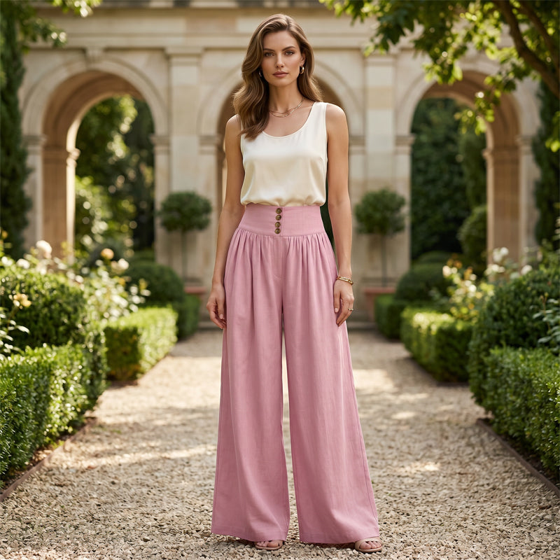 👖 ZEITLICH BEGRENZT 50% RABATT! ✨ Damen Hochbund Plissee Weites Bein Hose – Fließender Schnitt, Seitentaschen, Vielseitig 🌿