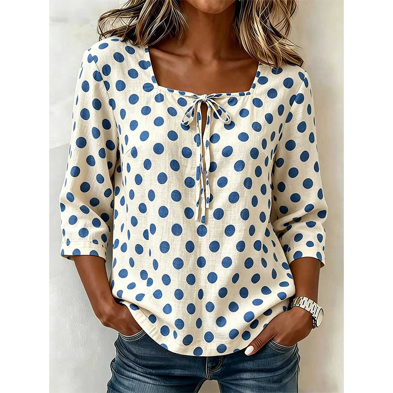 Gluschwein - 🌸 49% Rabatt – Damen Vintage Polka-Dot-Bluse | Eckiger Ausschnitt mit Schleife | Retro-Stil für Büro, Brunch & Freizeit ✨