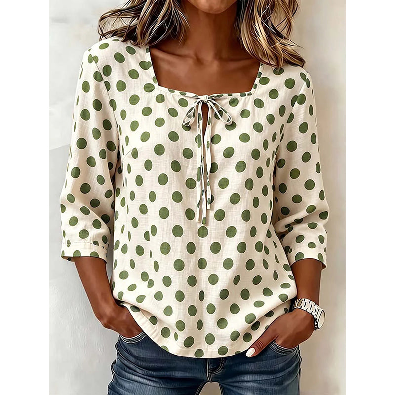 Gluschwein - 🌸 49% Rabatt – Damen Vintage Polka-Dot-Bluse | Eckiger Ausschnitt mit Schleife | Retro-Stil für Büro, Brunch & Freizeit ✨