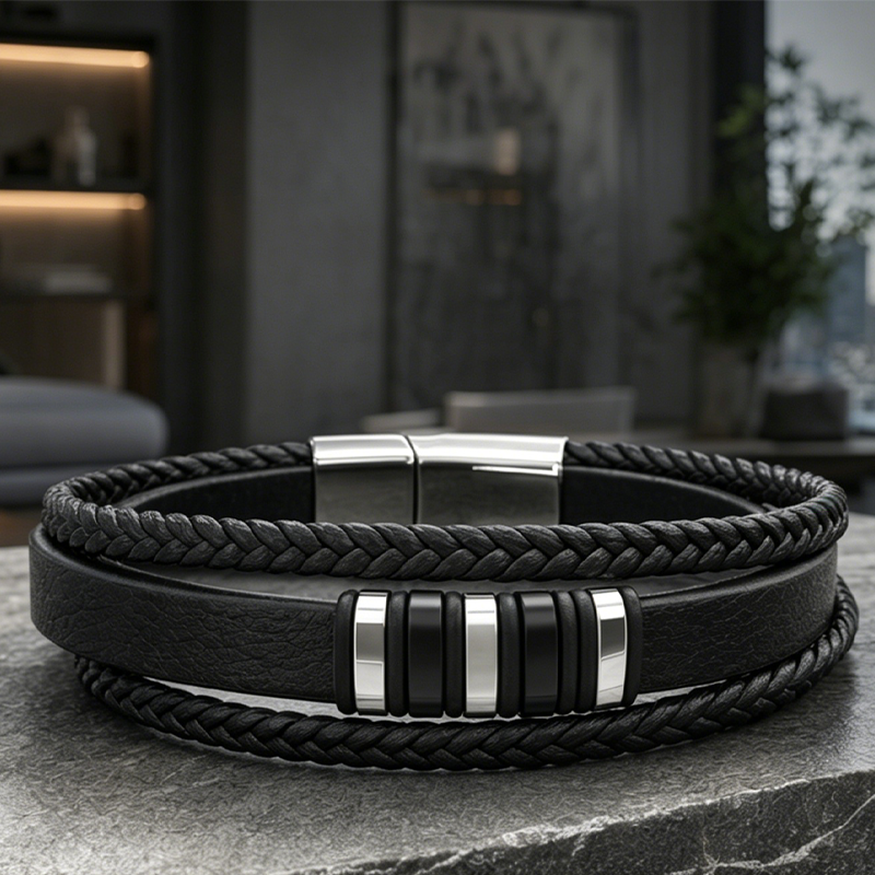 Gluschwein - Mehrlagiges geflochtenes Armband aus PU-Leder