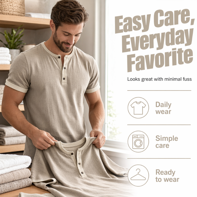 🌿 Kurzärmeliges, atmungsaktives Henley-Shirt mit Kontrast