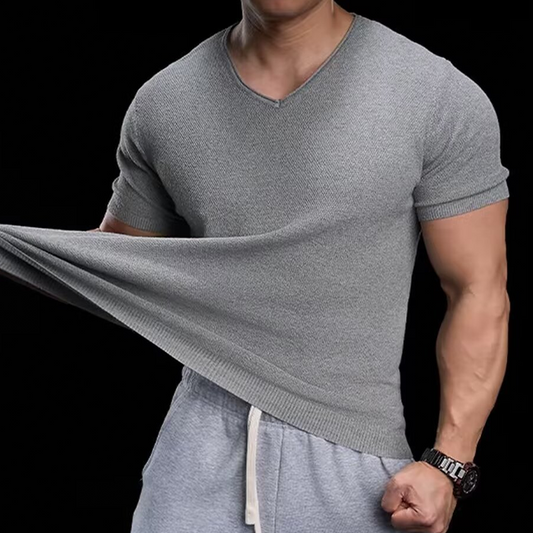 Gluschwein - 👕 ZEITLICH BEGRENZT 50% RABATT! ✨ Atmungsaktives V-Ausschnitt Strick-T-Shirt – Strukturiertes Finish, Sportlicher Schnitt, Vom Gym auf die Straße 🏋️