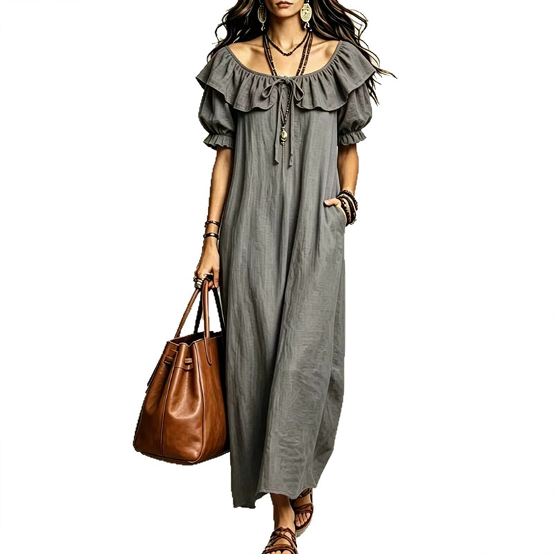 🌙 Heute um Mitternacht vorbei – verpassen Sie es nicht, sonst warten Sie ein Jahr! Maxikleid für Damen im Bohemian-Stil mit Rüschen am Ausschnitt