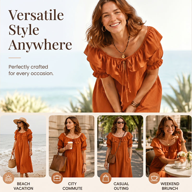🌙 Heute um Mitternacht vorbei – verpassen Sie es nicht, sonst warten Sie ein Jahr! Maxikleid für Damen im Bohemian-Stil mit Rüschen am Ausschnitt