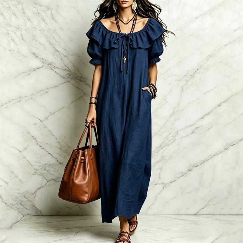 🌙 Heute um Mitternacht vorbei – verpassen Sie es nicht, sonst warten Sie ein Jahr! Maxikleid für Damen im Bohemian-Stil mit Rüschen am Ausschnitt