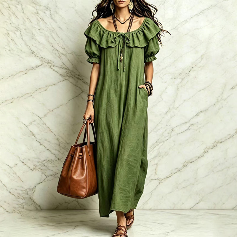 🌙 Heute um Mitternacht vorbei – verpassen Sie es nicht, sonst warten Sie ein Jahr! Maxikleid für Damen im Bohemian-Stil mit Rüschen am Ausschnitt
