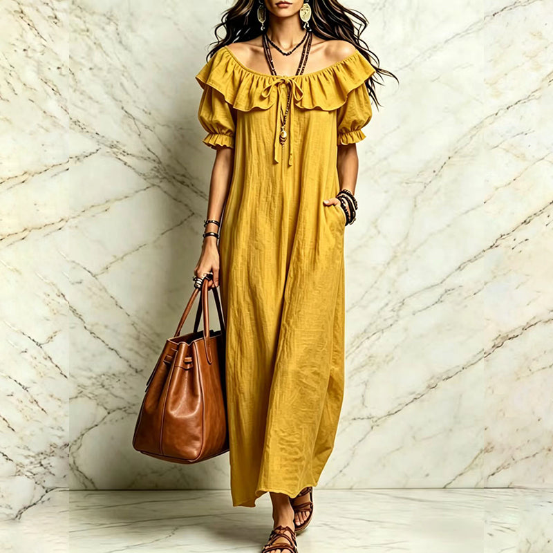 🌙 Heute um Mitternacht vorbei – verpassen Sie es nicht, sonst warten Sie ein Jahr! Maxikleid für Damen im Bohemian-Stil mit Rüschen am Ausschnitt