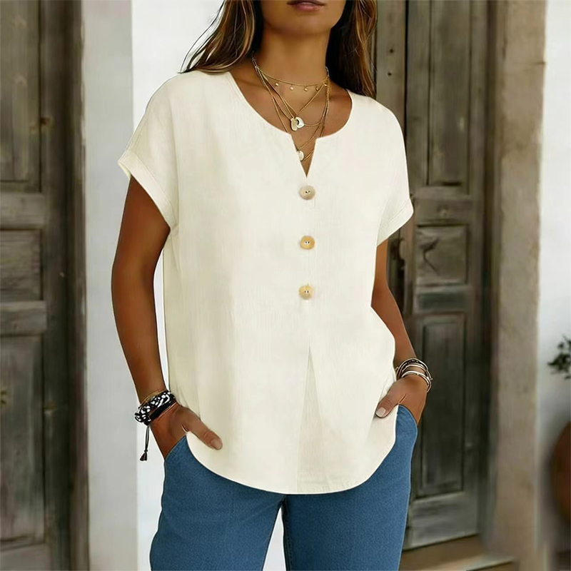 Lässiges Damen-T-Shirt mit V-Ausschnitt und Knöpfen