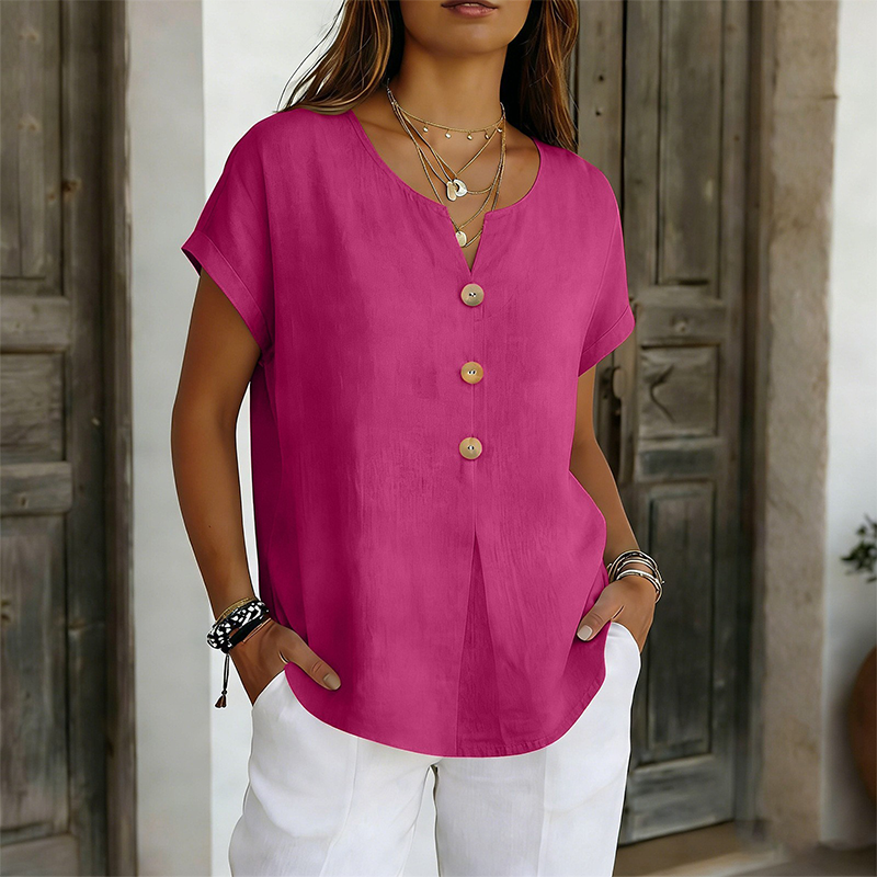 Lässiges Damen-T-Shirt mit V-Ausschnitt und Knöpfen
