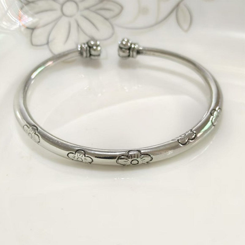 ⌛Zeitlich begrenztes Angebot – Vintage-Armreif mit Blumenmotiv aus Silber
