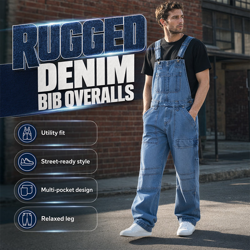 👖 Klassischer Jeansoverall für Herren mit verstellbaren Trägern