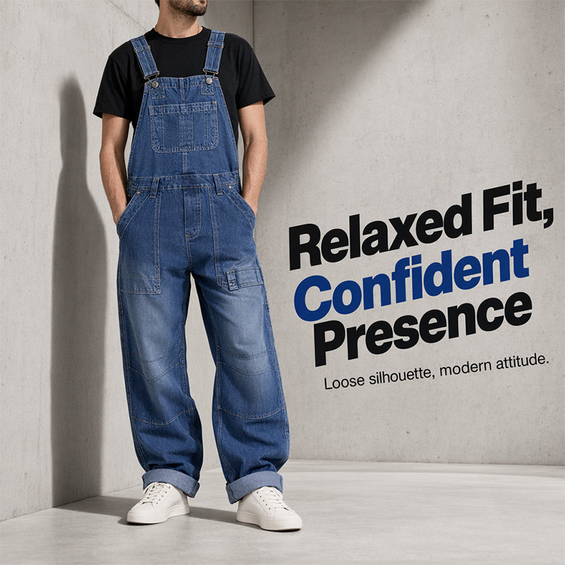 👖 Klassischer Jeansoverall für Herren mit verstellbaren Trägern