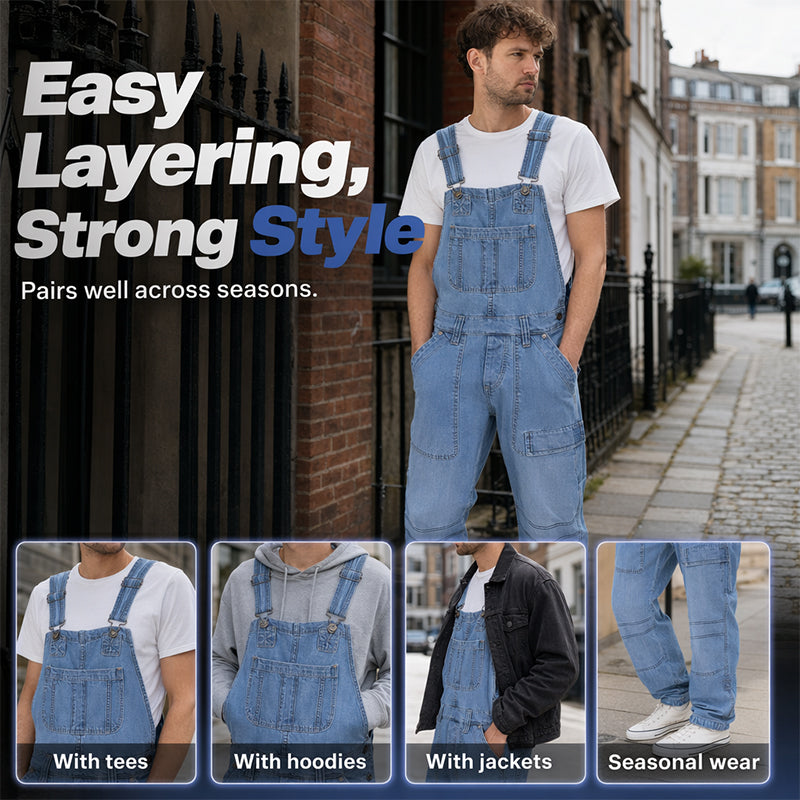 👖 Klassischer Jeansoverall für Herren mit verstellbaren Trägern