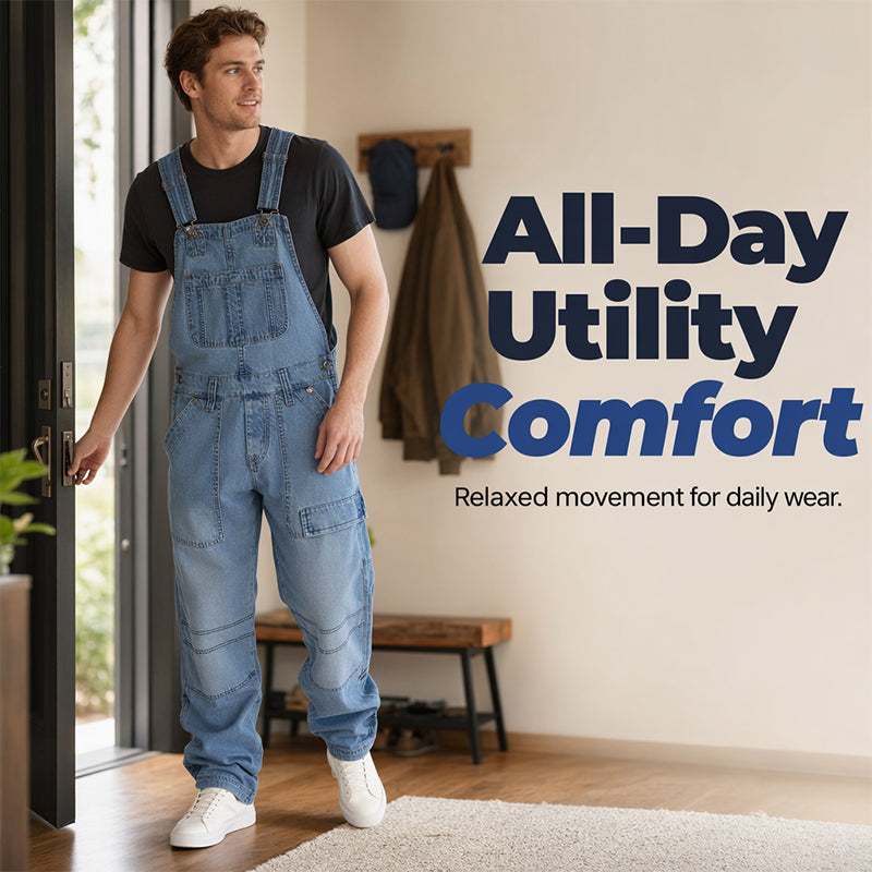 👖 Klassischer Jeansoverall für Herren mit verstellbaren Trägern